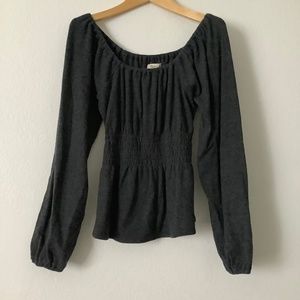 New Madewell Grey Long Sleeve Shirt Off the Shoulder Elastic Waistband Size XS